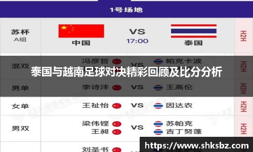 泰国与越南足球对决精彩回顾及比分分析